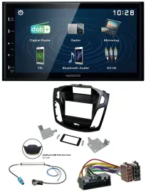 Автомагнитола Kenwood 2DIN Bluetooth MP3 USB DAB для Ford Focus (2014–2018) черная