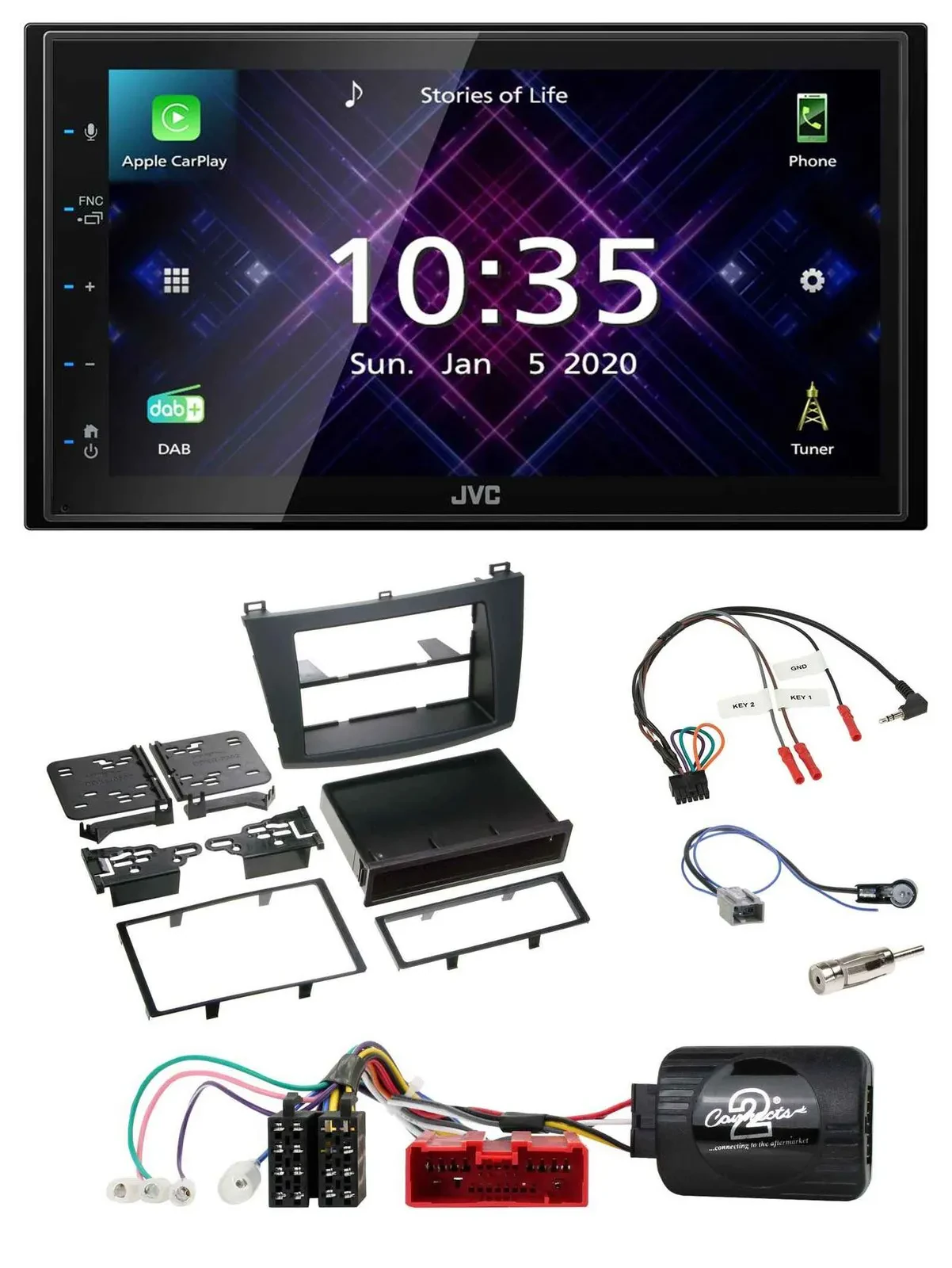JVC DAB 2DIN Lenkrad Bluetooth USB Autoradio für Mazda 3 09-13 analog