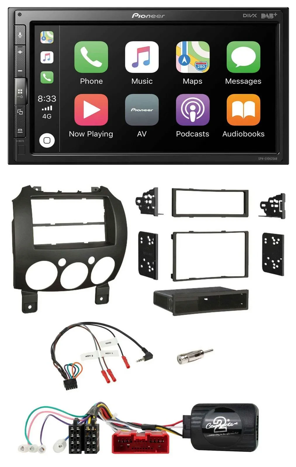 Автомагнитола Pioneer 2DIN DAB Bluetooth USB для Mazda 2 (2007–2014) с поддержкой управления на руле