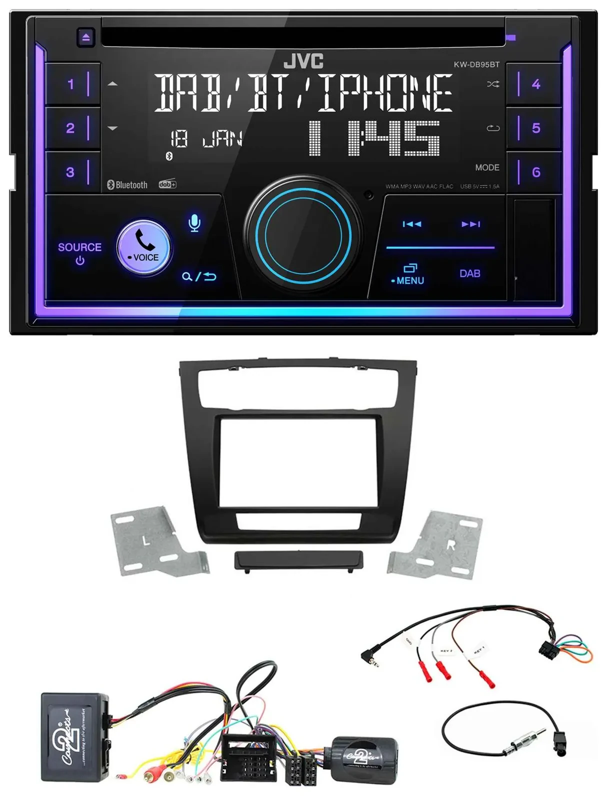 JVC Lenkrad USB 2DIN DAB Bluetooth CD Autoradio für BMW 1er Aktiv aut. Klima E87