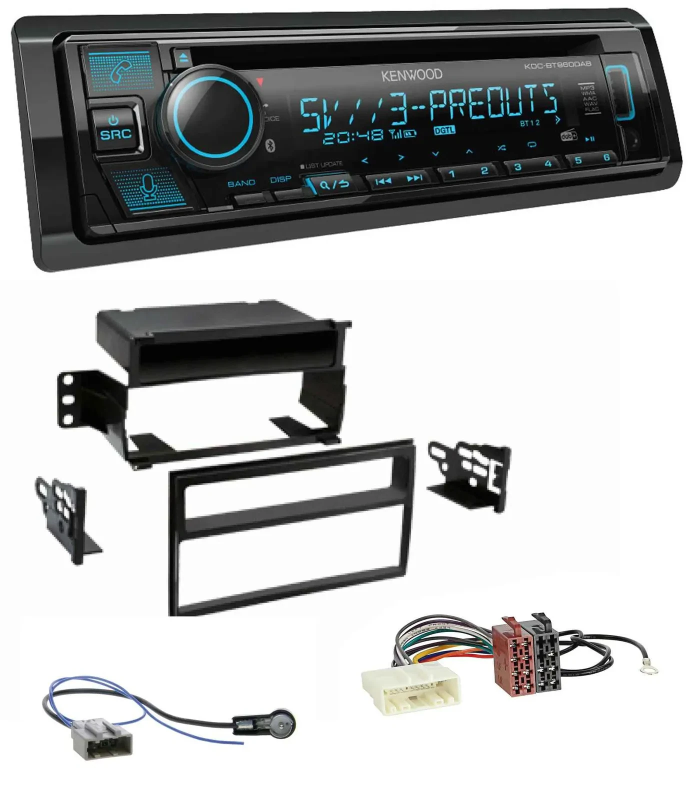 Автомагнитола для Nissan Tiida/Versa (C11, 2007–2011) Kenwood Bluetooth USB CD MP3 DAB