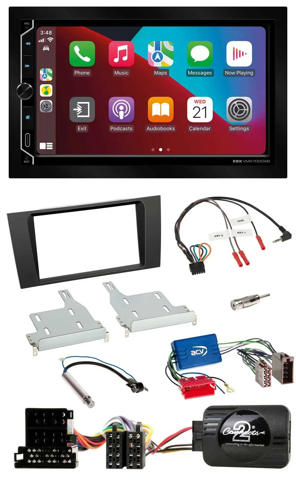 ESX 2DIN DAB USB Lenkrad Bluetooth Autoradio für Audi A4 99-01 Aktivsystem