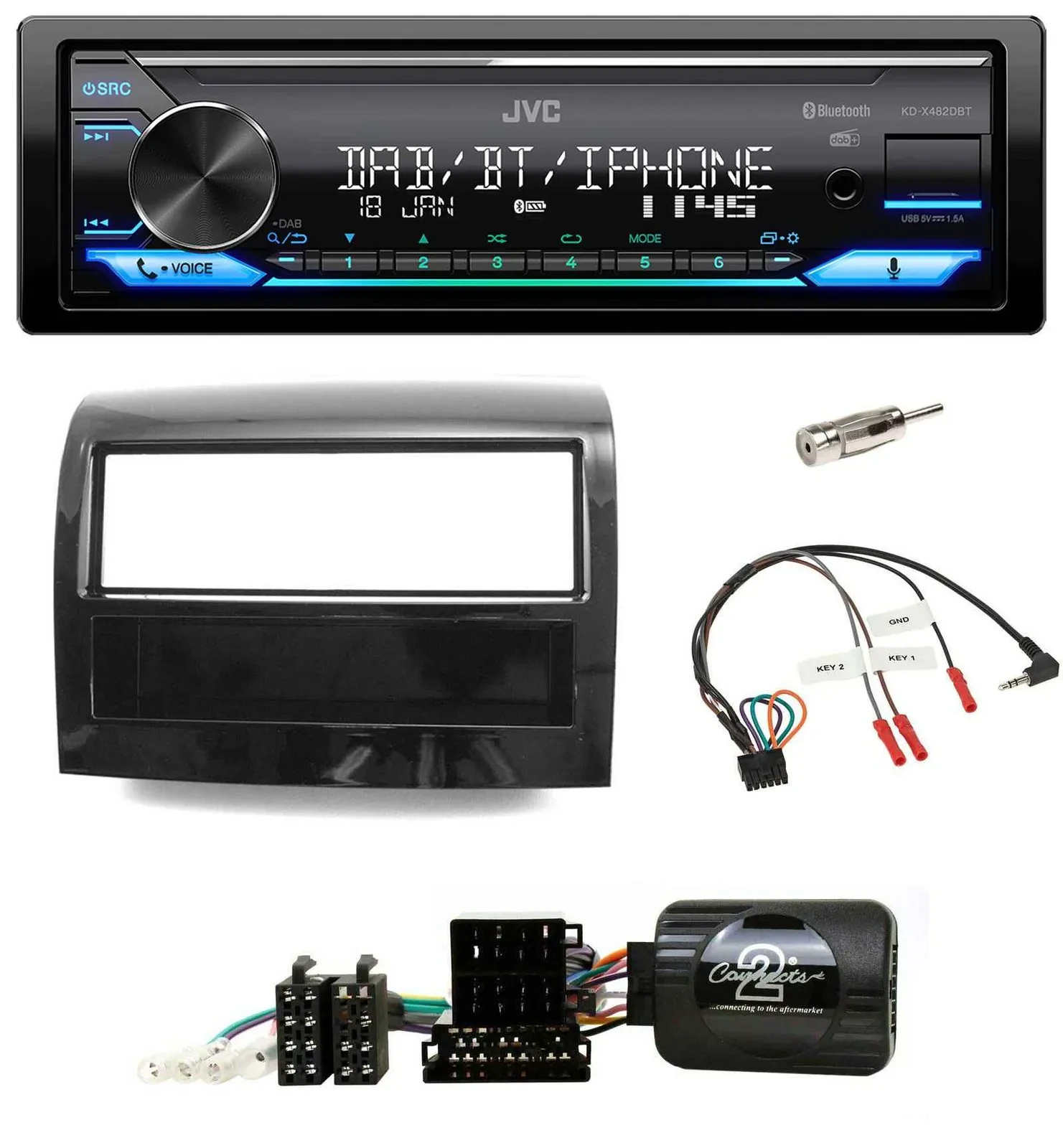 JVC Bluetooth DAB USB Lenkrad Autoradio für Fiat Ducato 2012-2015 Piano