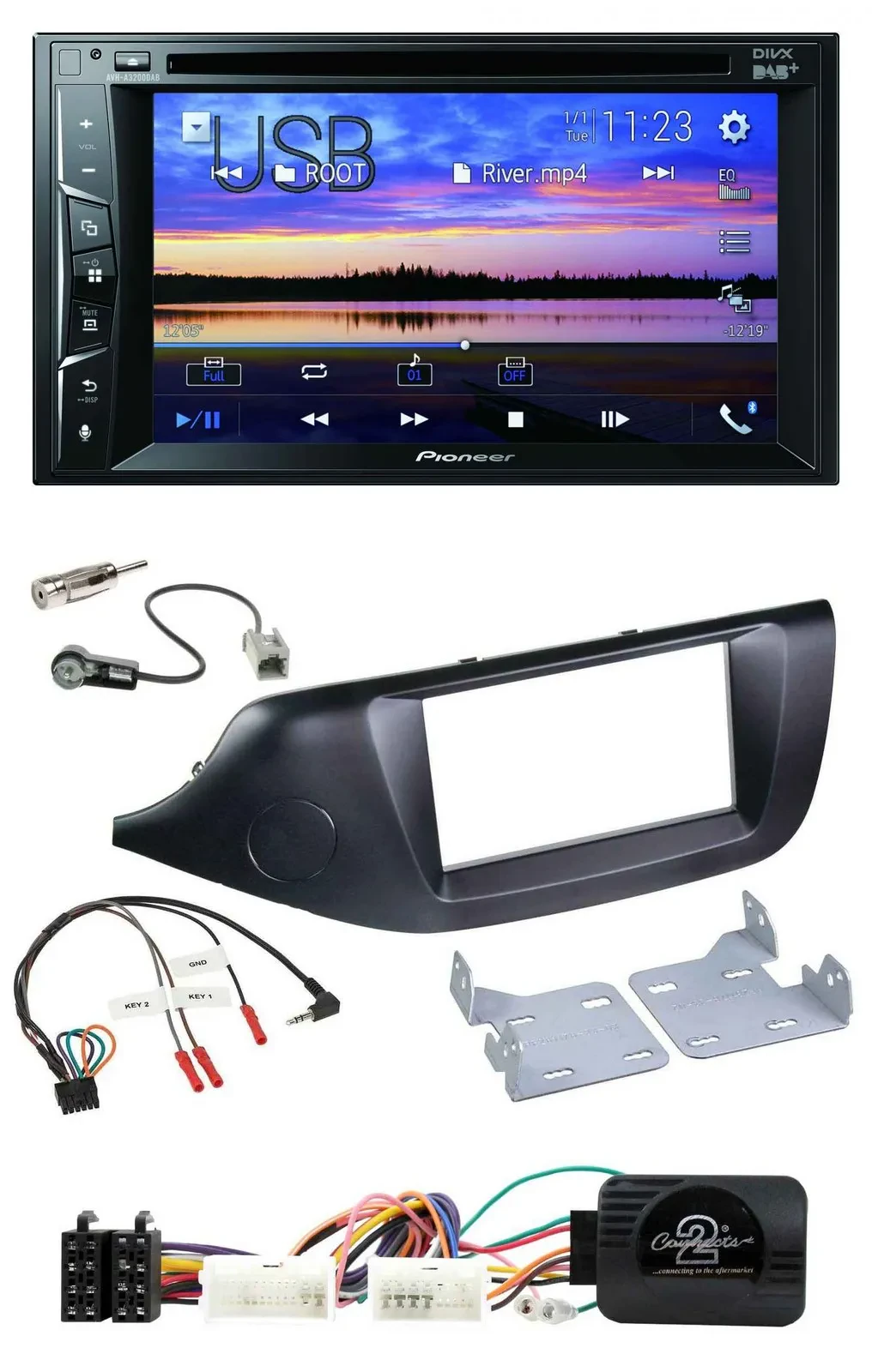 Автомагнитола для Kia Ceed (с 2012) Pioneer 2-DIN, Bluetooth, USB, DVD, DAB, черный, совместима с кнопками на руле