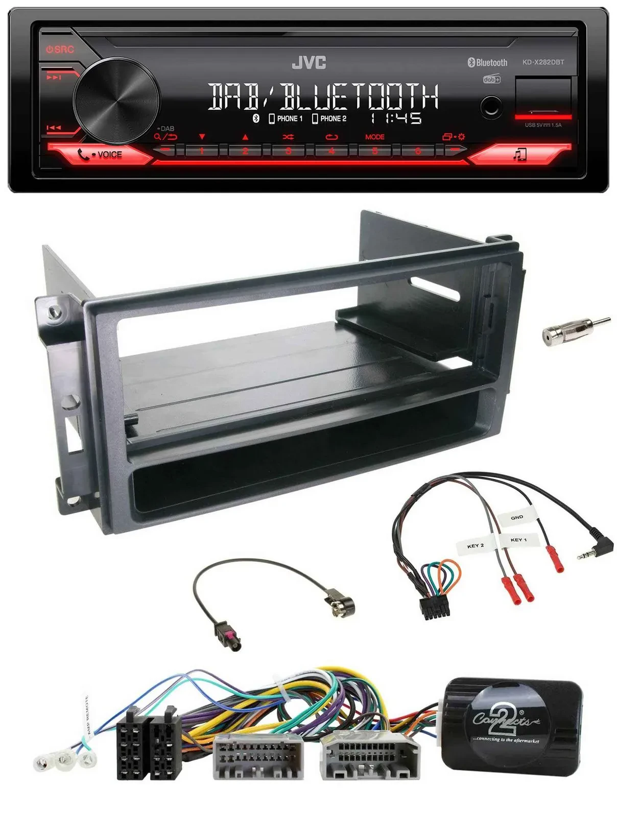 Автомагнитола JVC Bluetooth, USB, DAB, совместимая с кнопками на руле, для Chrysler/Dodge/Jeep