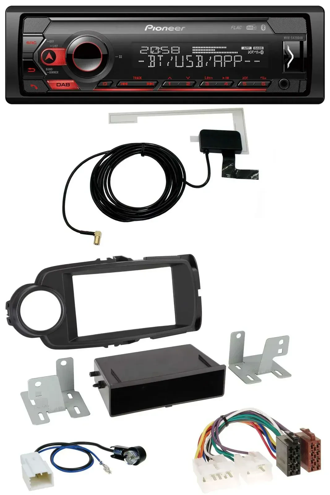 Автомагнитола для Toyota Yaris (2011–2014) Pioneer DAB, USB, MP3, Bluetooth, черный