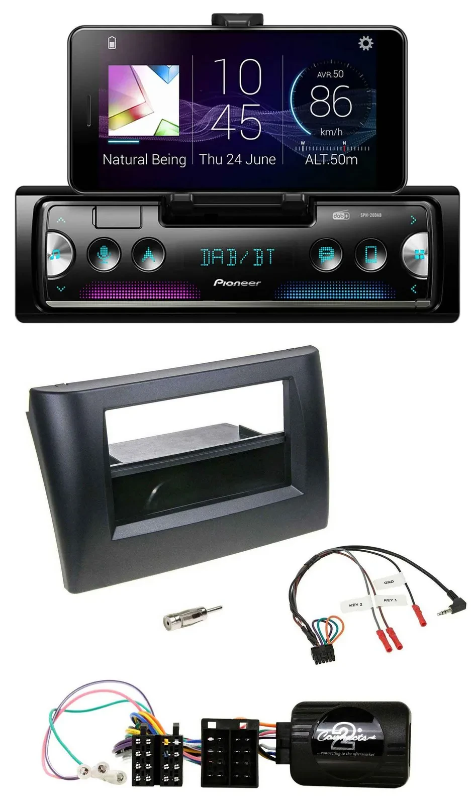Автомагнитола Pioneer USB, Bluetooth, DAB для Fiat Stilo 2001–2007, черная, поддержка управления на руле, с карманом
