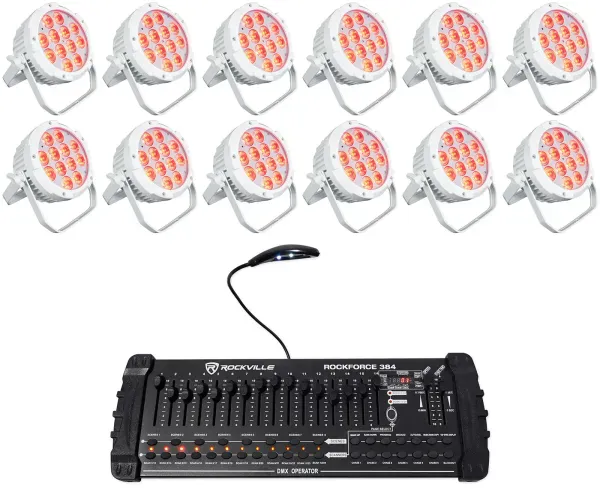 12) Rockville WET PAR PRO White Indoor/Outdoor Par Wash Up Lights+DMX Controller