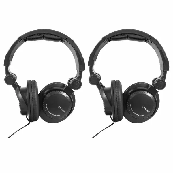 Professional Foldable Black DJ Studio Reference Headphones w Cushions 2 Pack