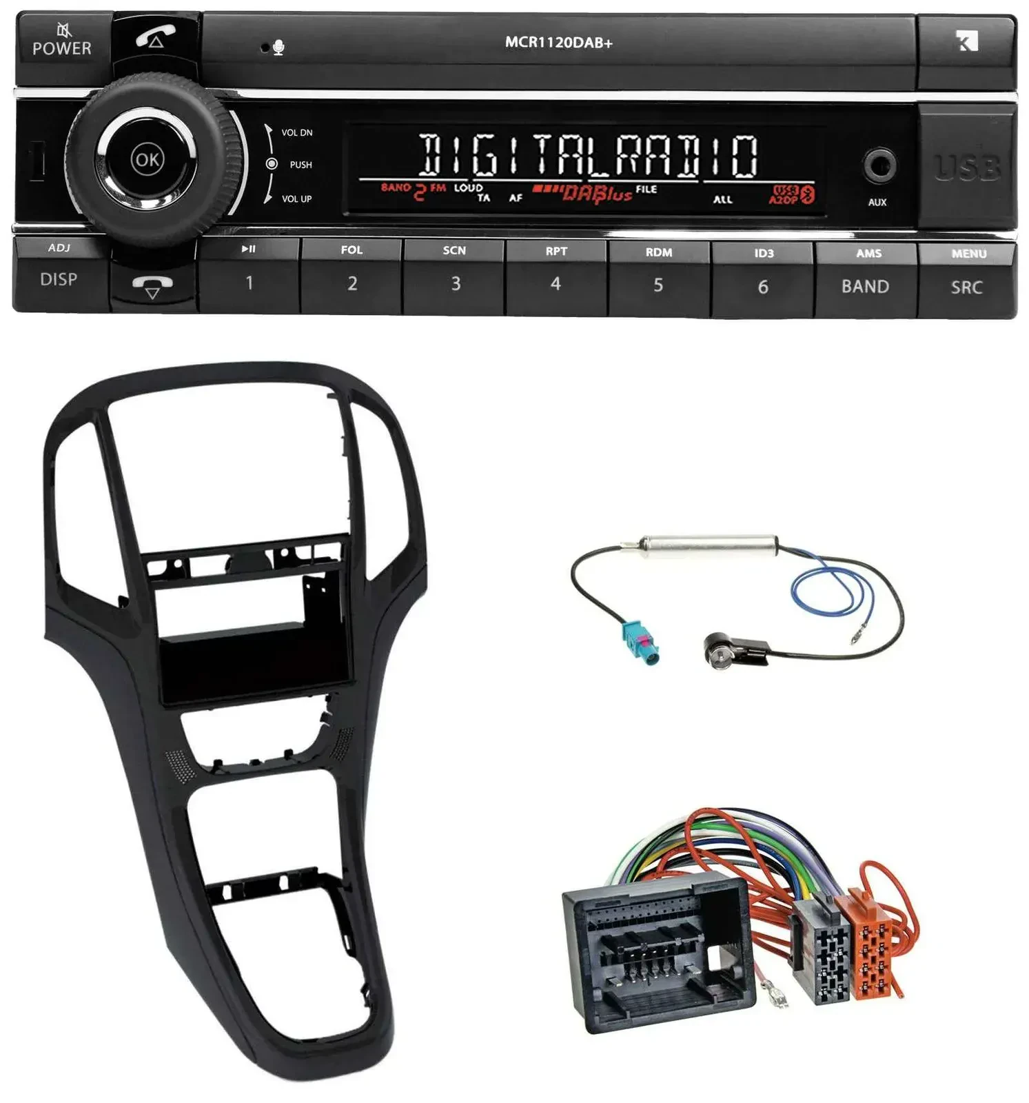 Kienzle Bluetooth MP3 USB DAB Autoradio für Opel Astra J ab 2009 Perl schwarz