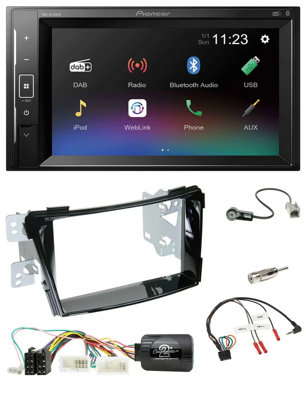 Pioneer DAB Lenkrad 2DIN Bluetooth USB Autoradio für Hyundai i40 ab 2011 VF Klav