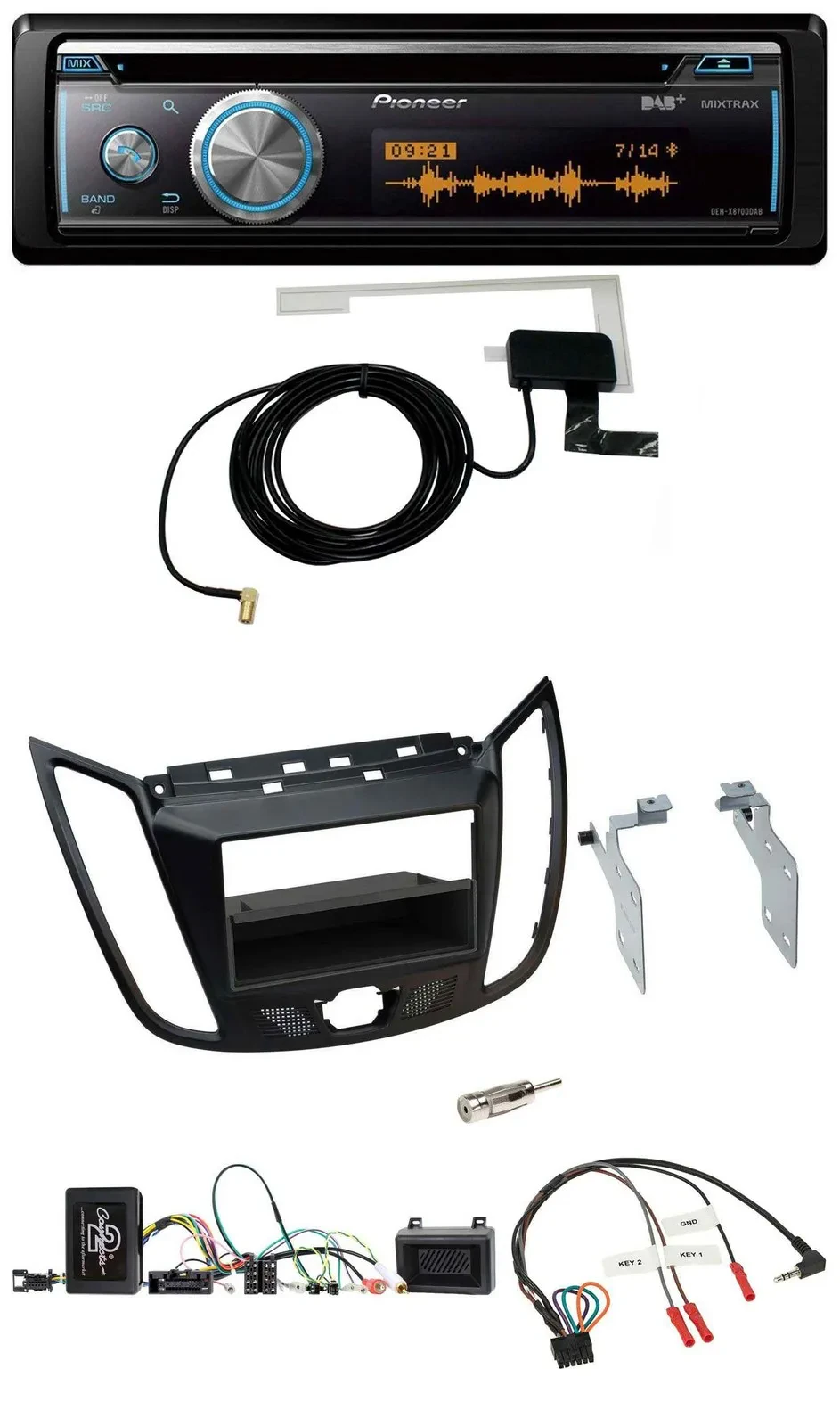 Pioneer Bluetooth DAB Lenkrad USB CD Autoradio für Ford C-Max Kuga matt schwarz