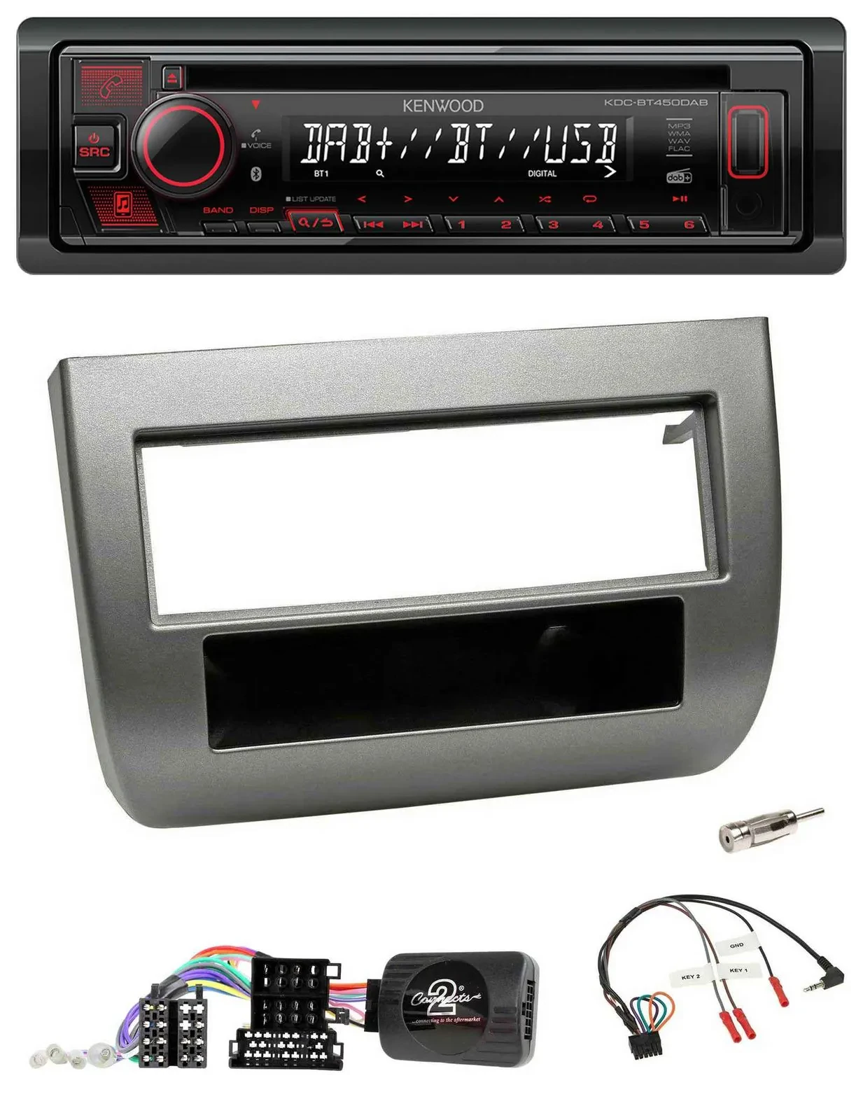 Автомагнитола Kenwood CD USB Bluetooth DAB для Lancia Y (843) 2005–2011, цвет антрацит