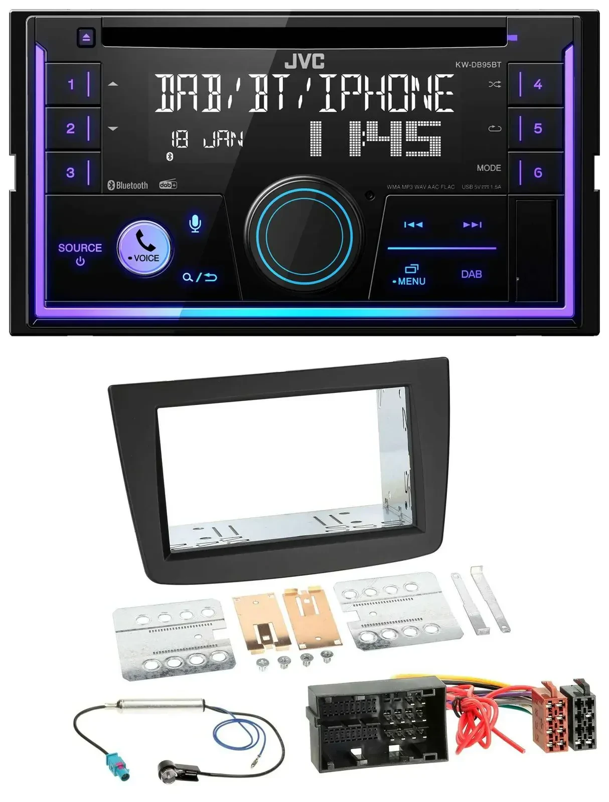Автомагнитола JVC 2-DIN, DAB, Bluetooth, CD, USB, MP3, для Alfa Romeo Mito (955) с 2014, черный