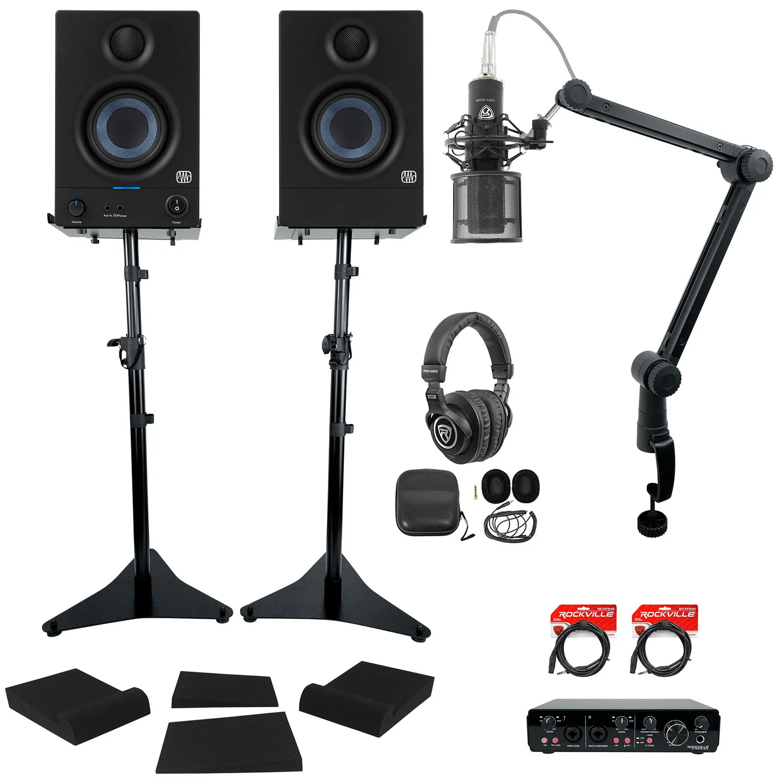 Студийный комплект PreSonus Eris 3.5 2nd Gen (набор, пара мониторов 3.5", аудиоинтерфейс 2x2, микрофон, наушники, стойки)