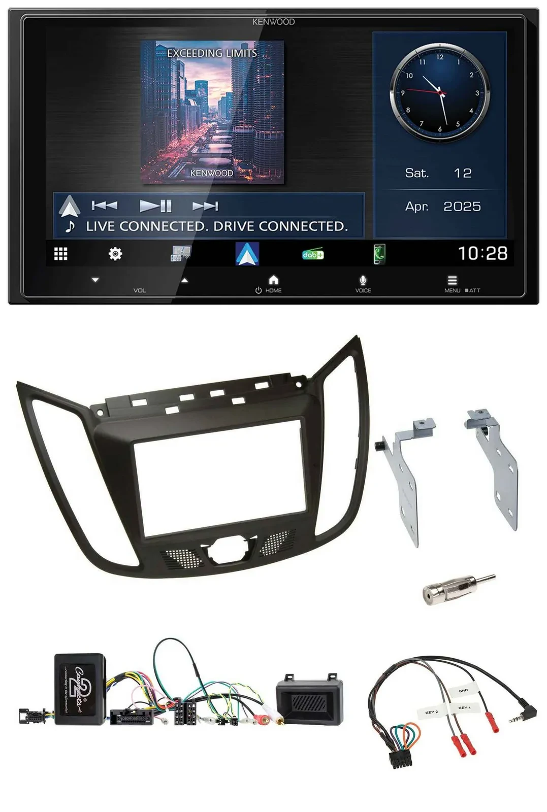 Kenwood Bluetooth 2DIN USB DAB Lenkrad Autoradio für Ford C-Max ab 11 braun