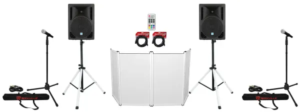 2 Rockville RPG10BT 10" 600w DJ PA Speakers+Bluetooth+LED Stands+Facade+2 Mics