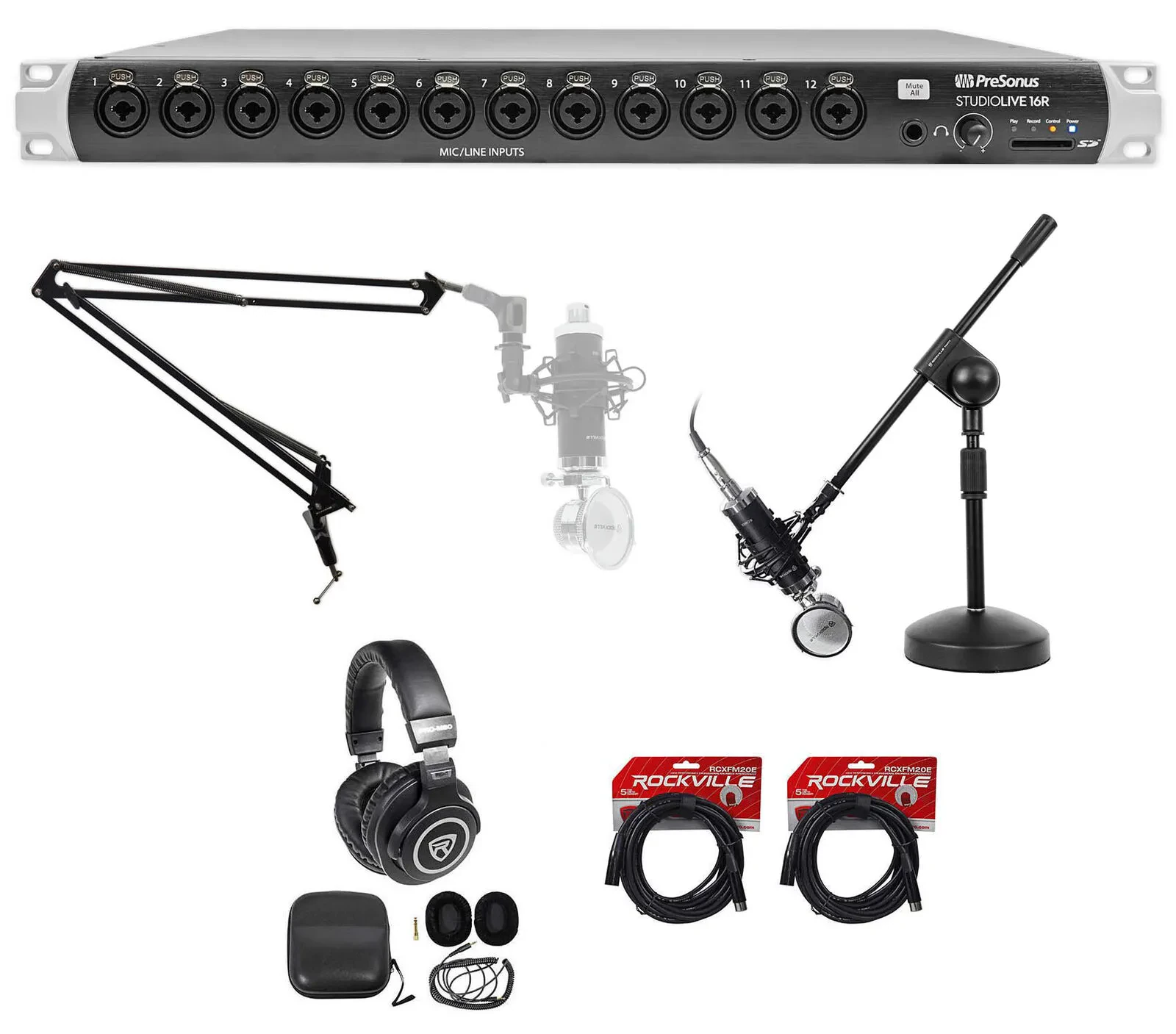 PRESONUS Studiolive 16R Digital Rack Mount Mixer+Headphones+Mic+Boom+Stand