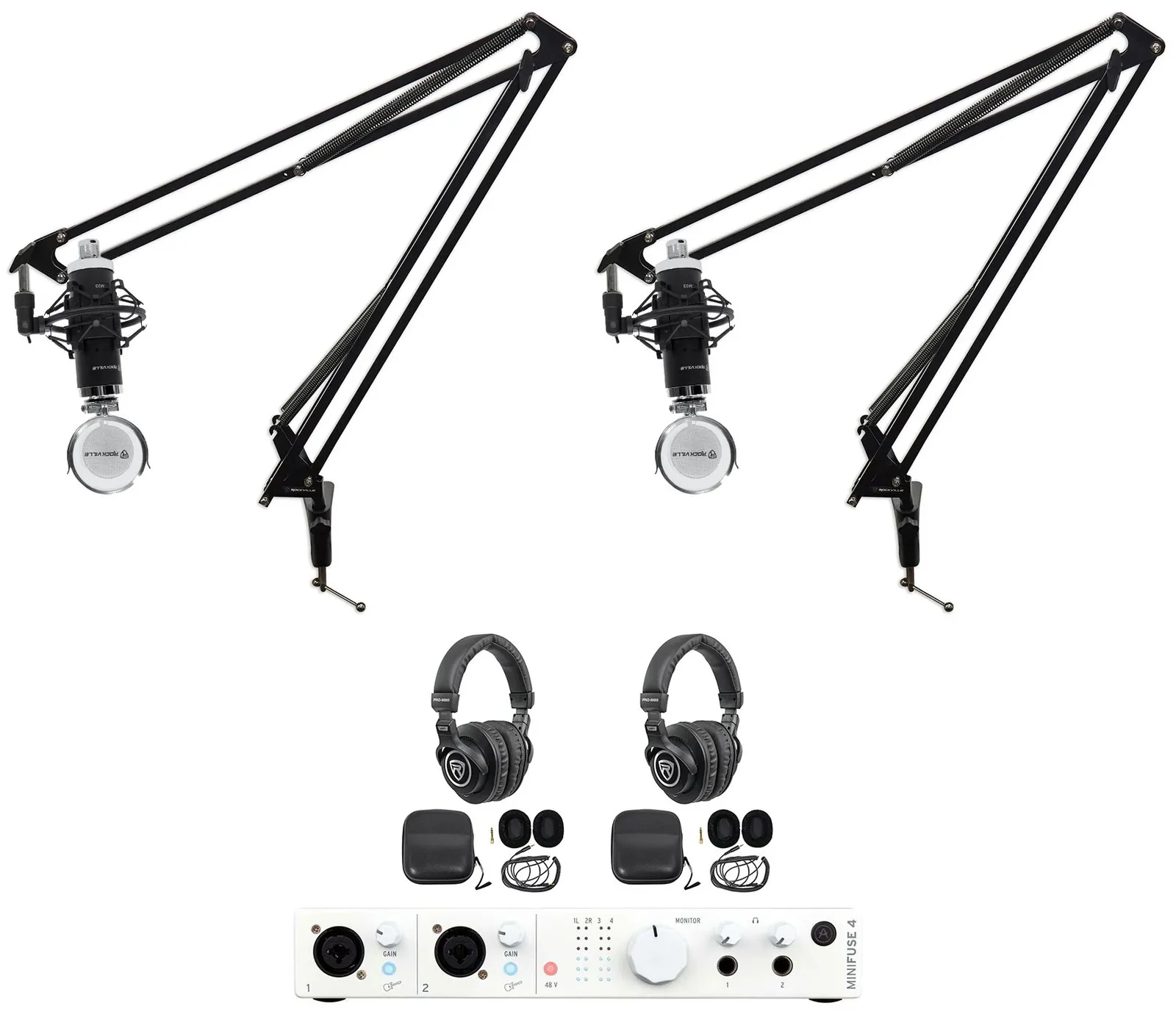 Arturia 2-Person Recording Podcast Podcasting Kit+Mics+Headphones+Boom Arms