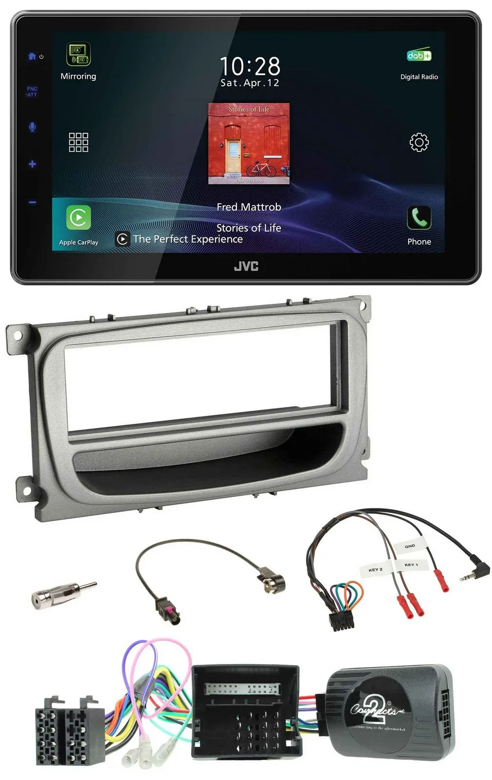 Автомагнитола JVC DAB, Bluetooth, USB для Ford S-Max/Mondeo 2007–2014, поддержка кнопок на руле (CAN)