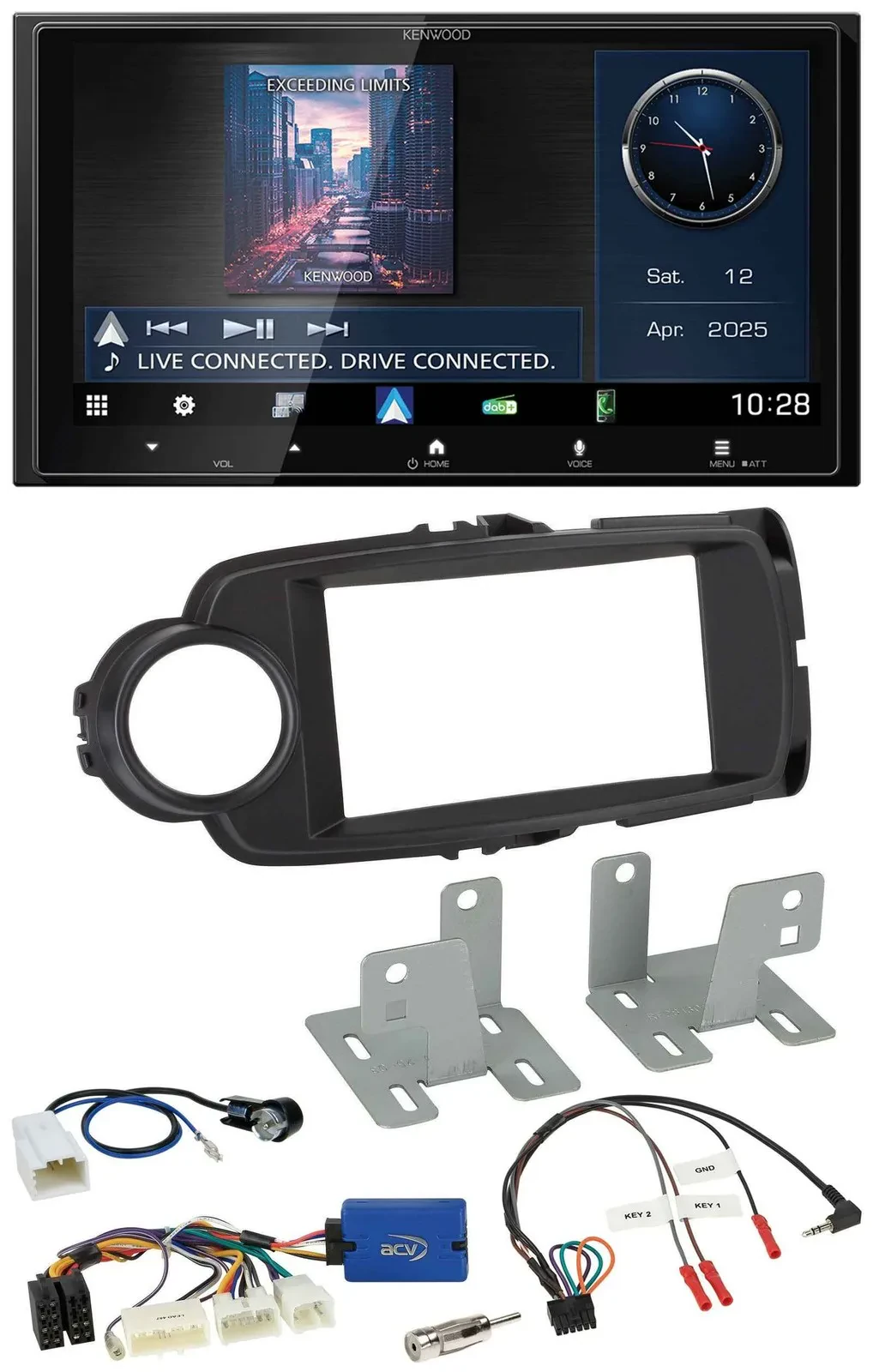 Kenwood Bluetooth 2DIN USB DAB Lenkrad Autoradio für Toyota Yaris ab 2014 schwar