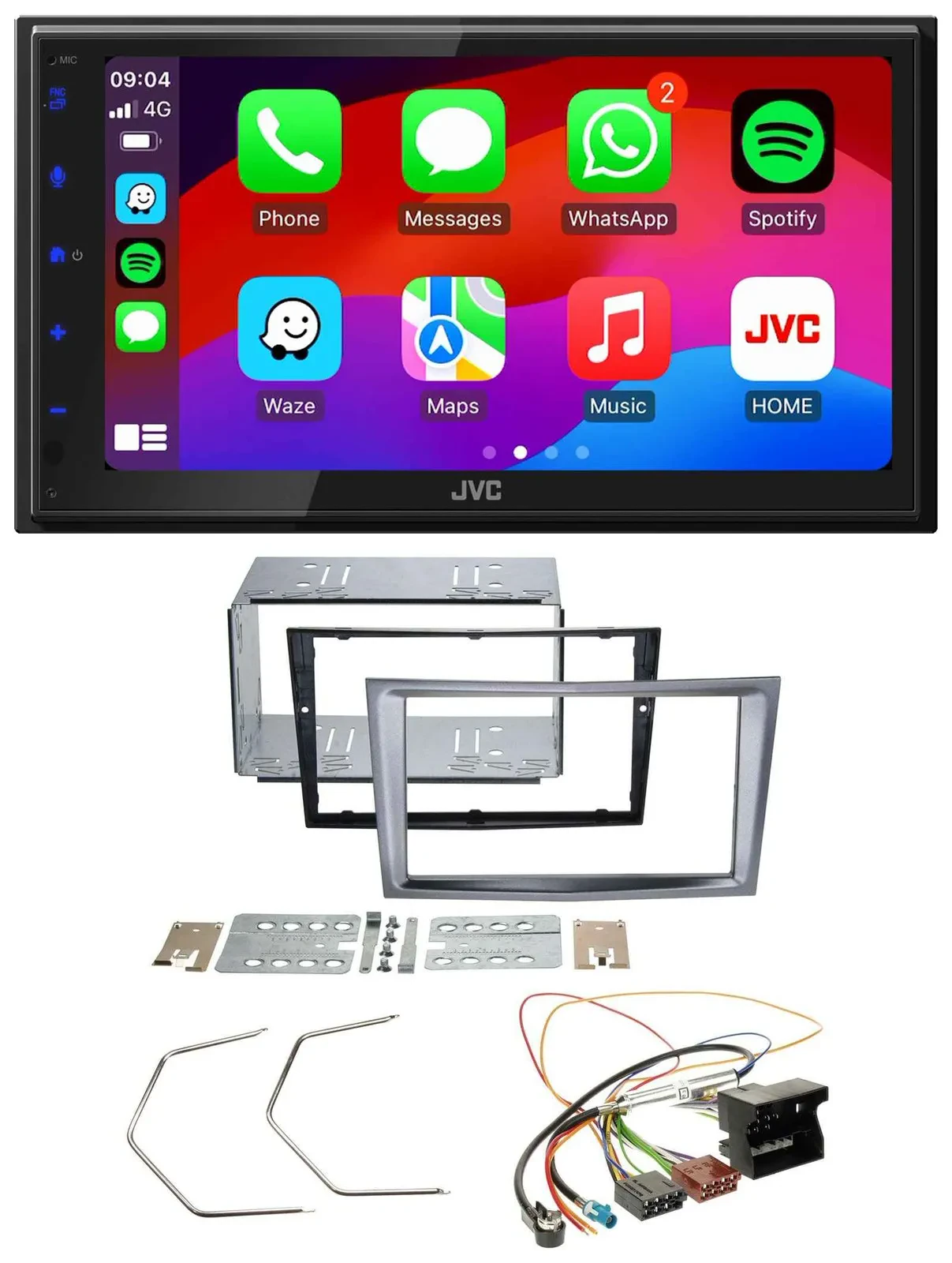 Автомагнитола JVC 2 DIN, Bluetooth, MP3, DAB, USB для Opel Antara/Astra H/Zafira B, угольно-серый