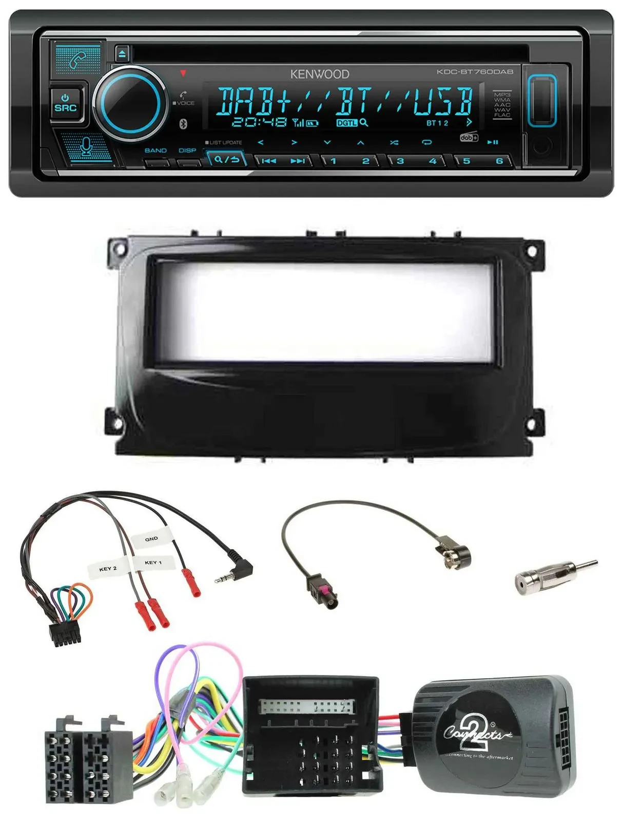 Kenwood Lenkrad Bluetooth DAB USB CD Autoradio für Ford Mondeo S-Max Can-Bus 07-