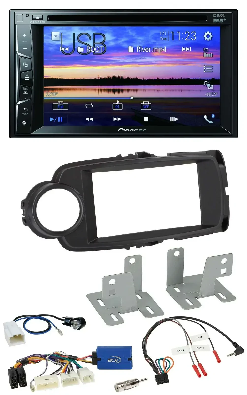 Автомагнитола для Toyota Yaris (с 2014) Pioneer 2DIN, Bluetooth, USB, DVD, DAB, поддержка управления с руля