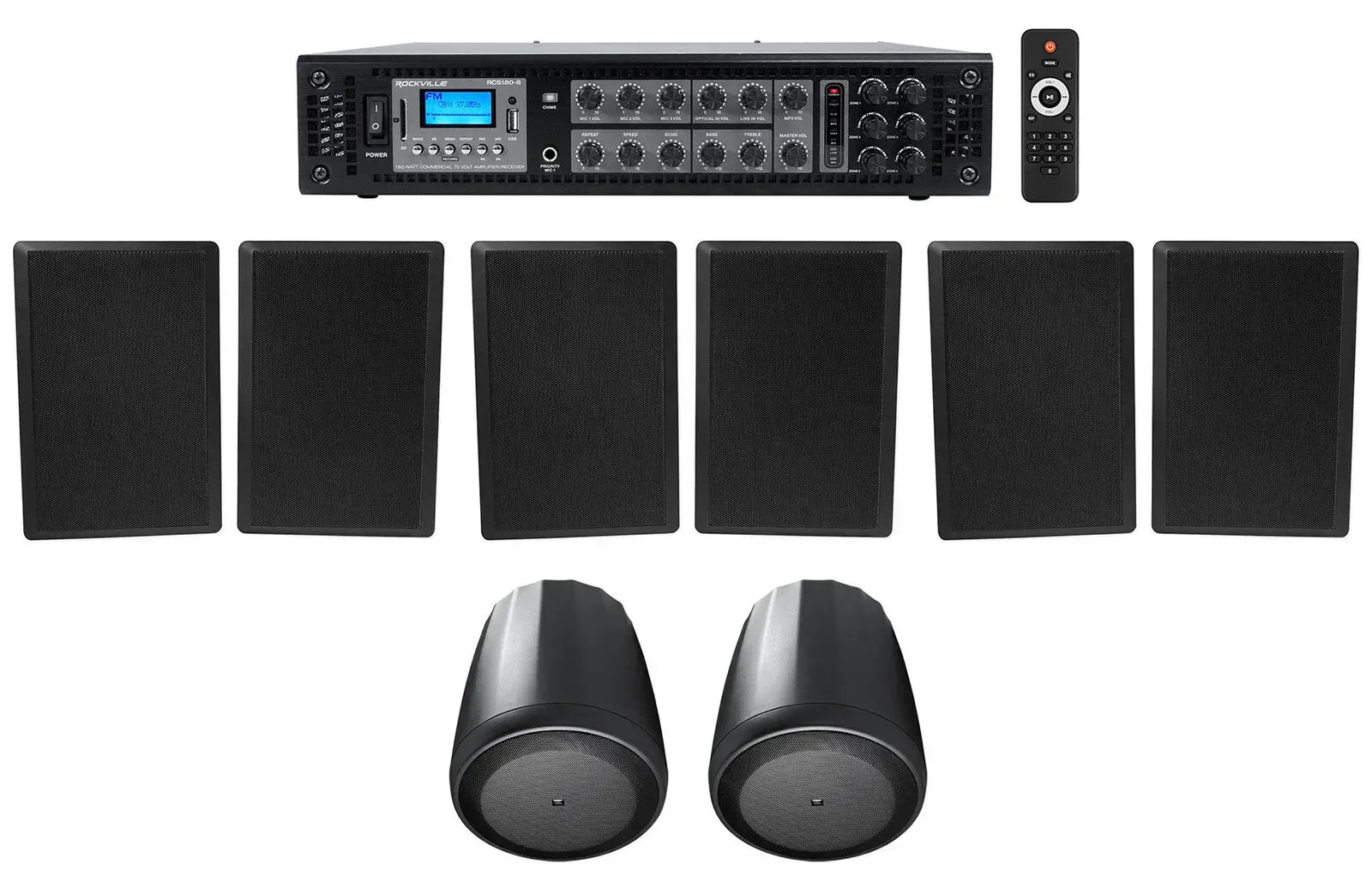 Трансляционный усилитель Rockville RCS180-6+3) Rock Slim 70B+Control 65 P/T с комплектом акустики