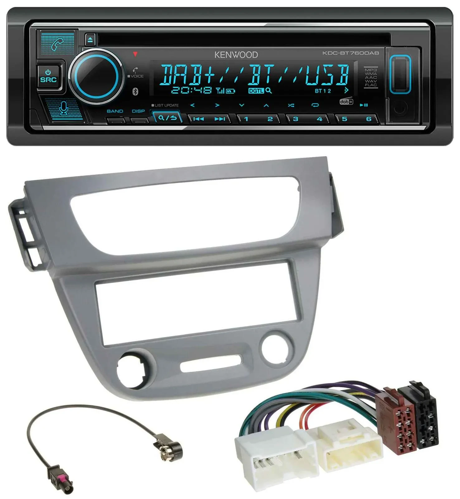 Автомагнитола Kenwood MP3 Bluetooth DAB USB CD для Renault Megane 3 (2012–2014), серый