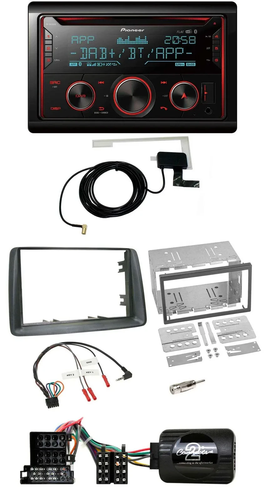 Автомагнитола Pioneer 2DIN DAB USB CD Bluetooth, поддержка кнопок на руле для Fiat Panda 2004–2007, серый