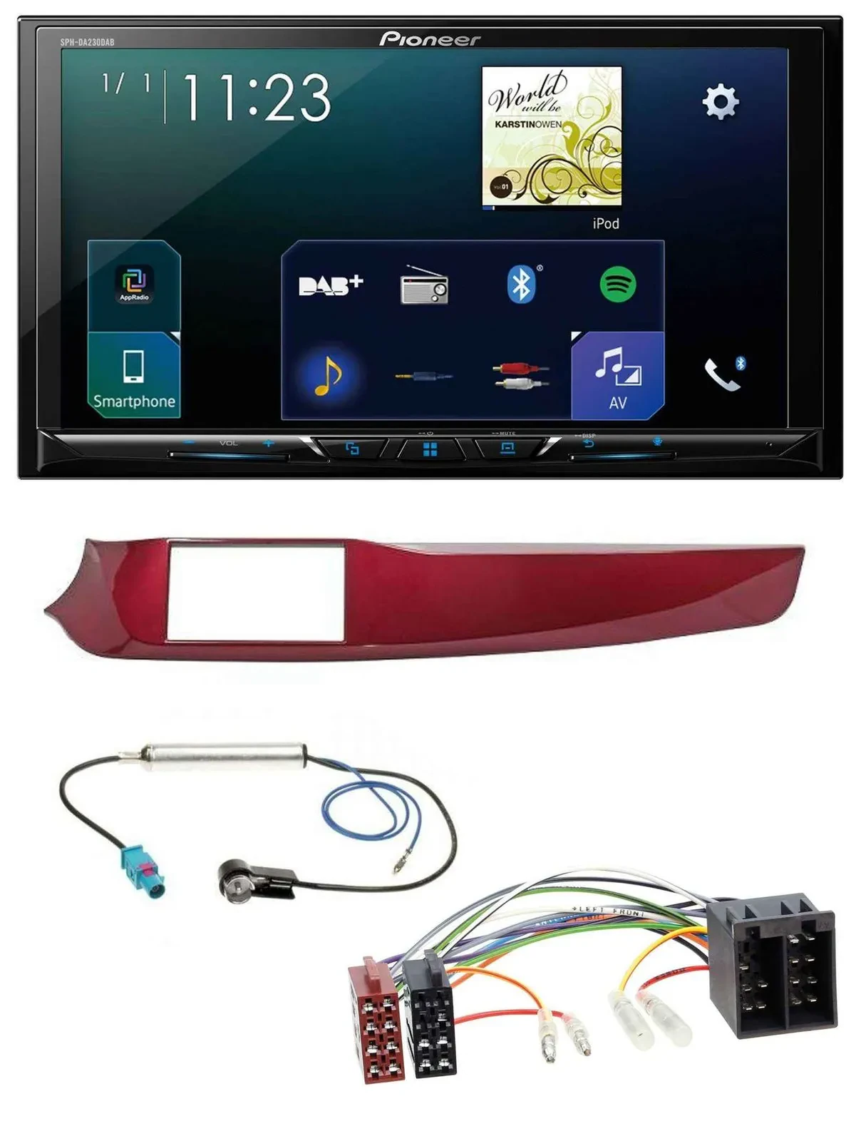 Автомагнитола Pioneer 2-DIN, Bluetooth, USB, DAB, MP3, красный глянец (для Alfa Romeo Giulietta 2010–2013)