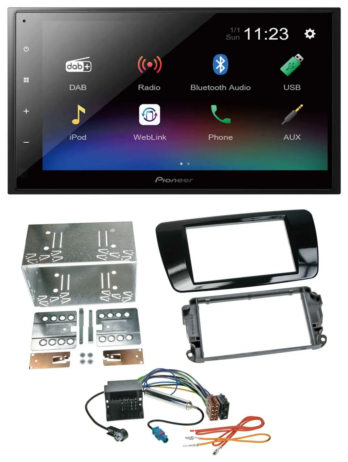 Автомагнитола Pioneer 2-DIN, Bluetooth, DAB, USB, MP3, черный глянец, для Seat Ibiza (с 2008)