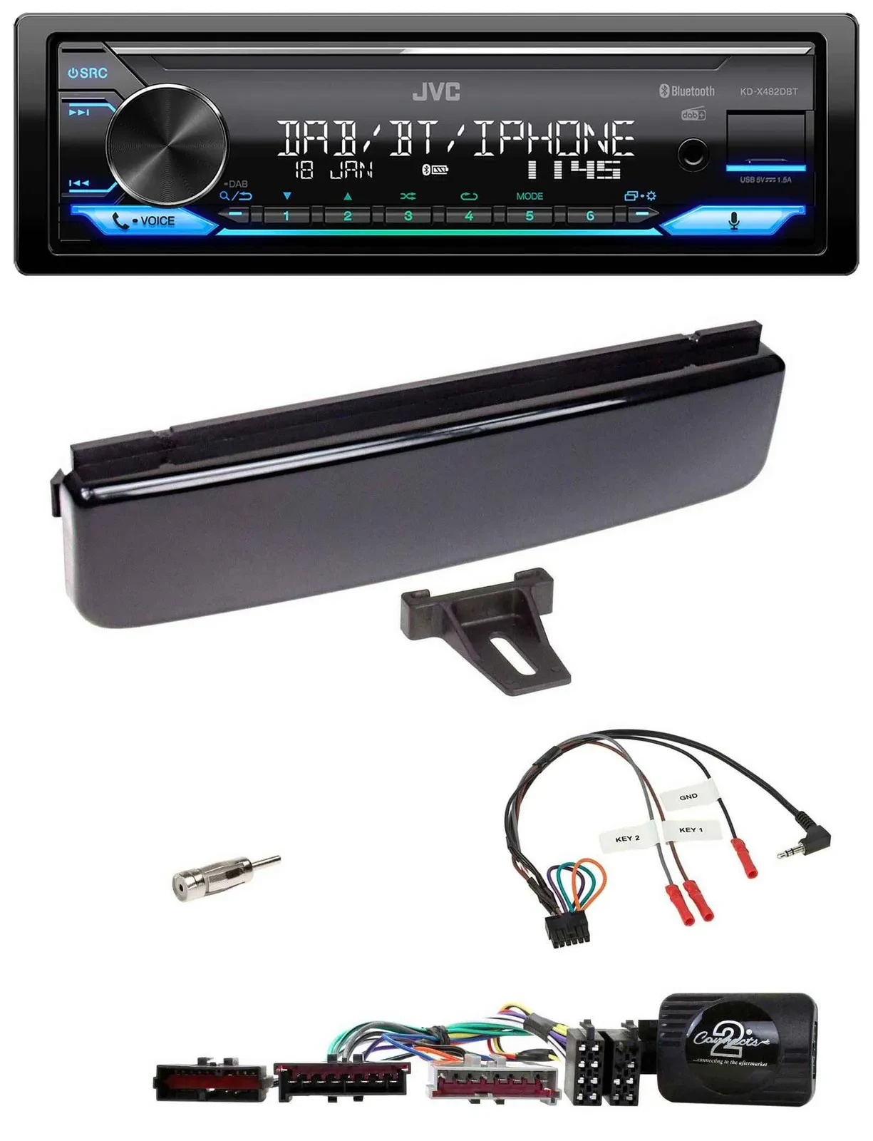 Автомагнитола для Ford Mondeo/Focus JVC Bluetooth, DAB, USB, поддержка кнопок на руле, черный глянец