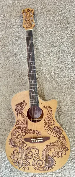 Luna HEN DRA SPR Henna Dragon Spruce &Mahogany Acoustic Electric Cutaway Guitar