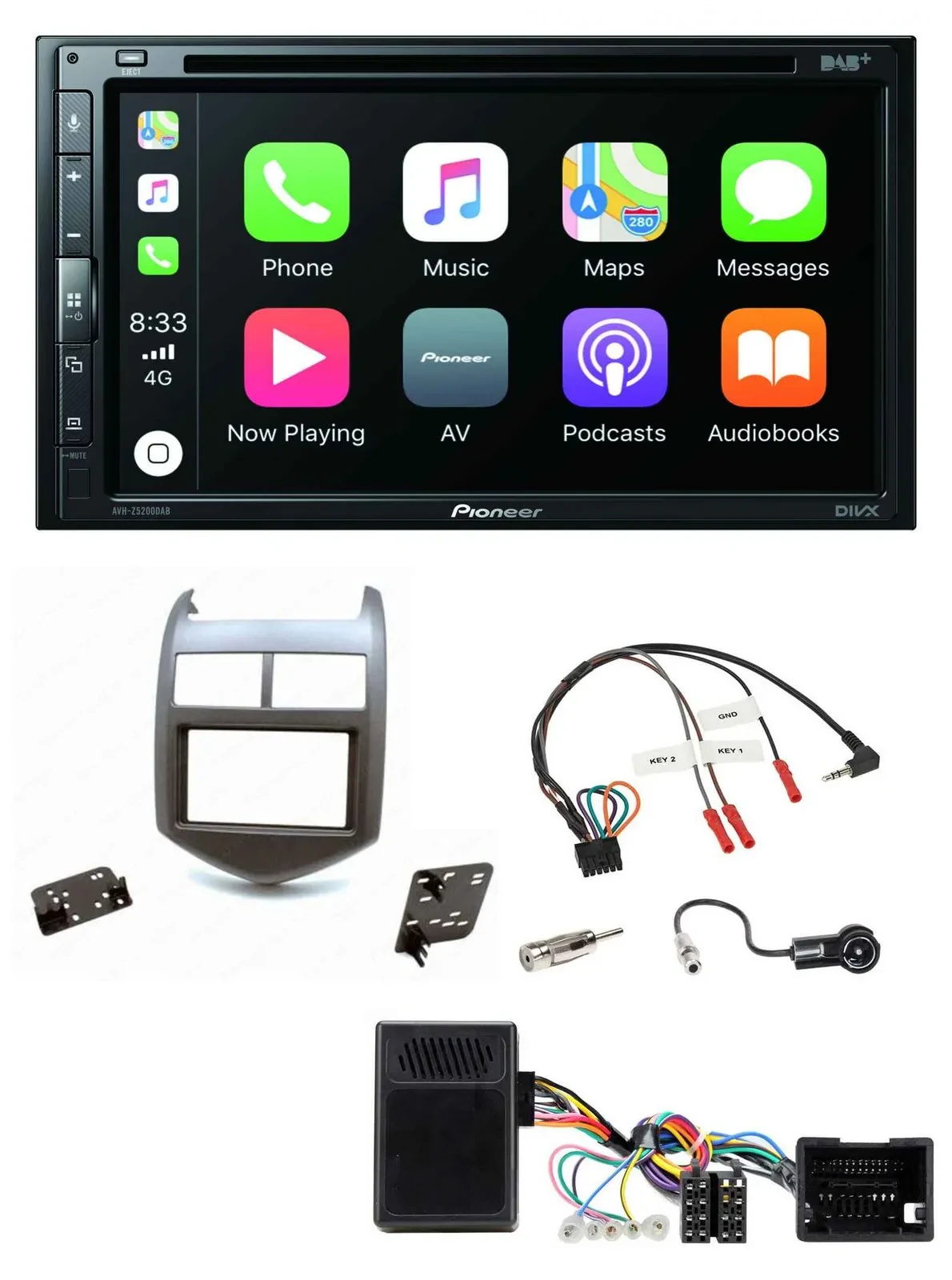 Pioneer DVD 2DIN Lenkrad DAB Bluetooth USB Autoradio für Chevrolet Aveo ab 11 du