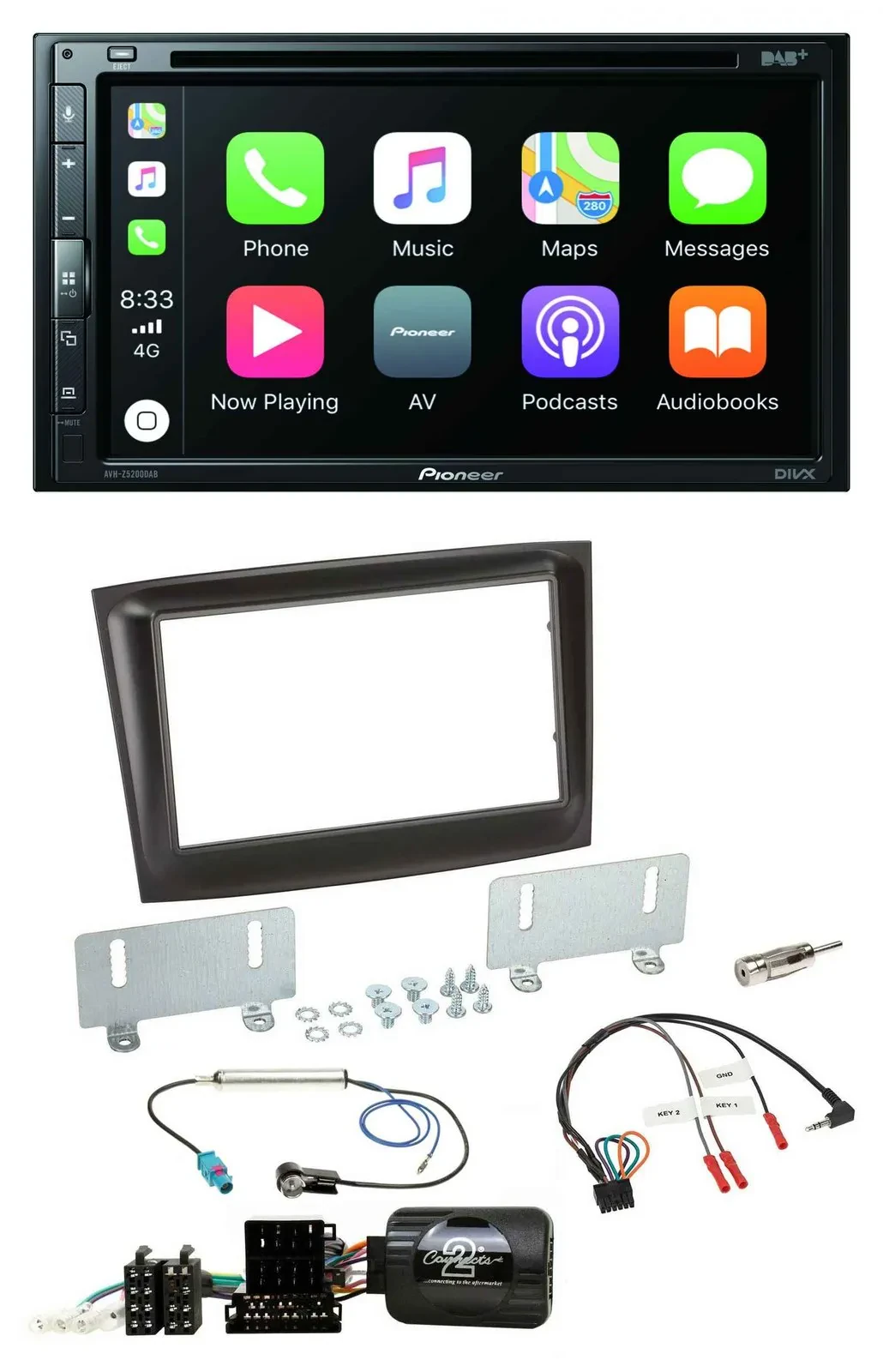 Автомагнитола Pioneer 2-DIN DVD DAB Bluetooth USB для Fiat Doblo, поддержка кнопок на руле, ISO CAN-Bus