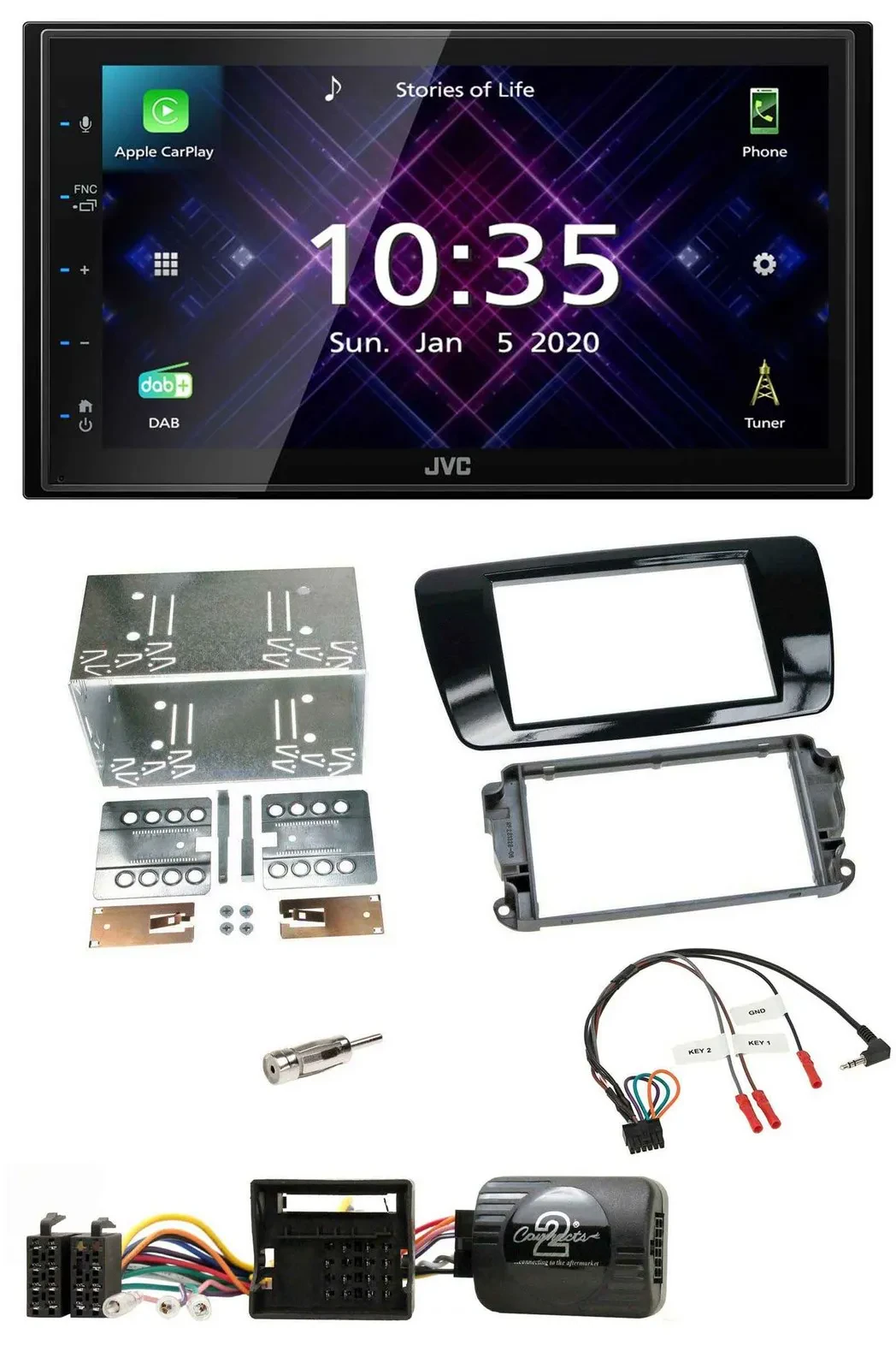 JVC DAB 2DIN Lenkrad Bluetooth USB Autoradio für Seat Ibiza ab 08 Klavierlack-sc