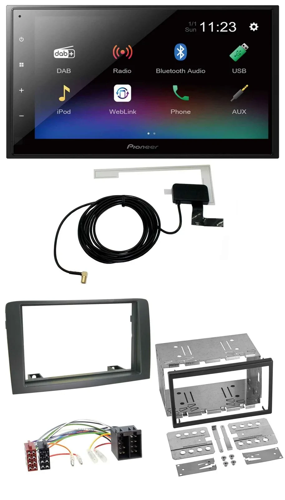 Автомагнитола для Fiat Idea (с 2005) Pioneer 2-DIN DAB, MP3, Bluetooth, USB серый