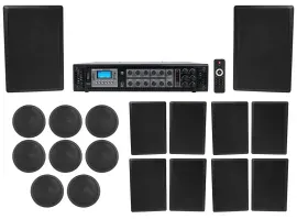 Rockville 6-Zone Amp+8) 6" Black Ceiling+10) Wall Restaurant/Bar/Cafe Speakers