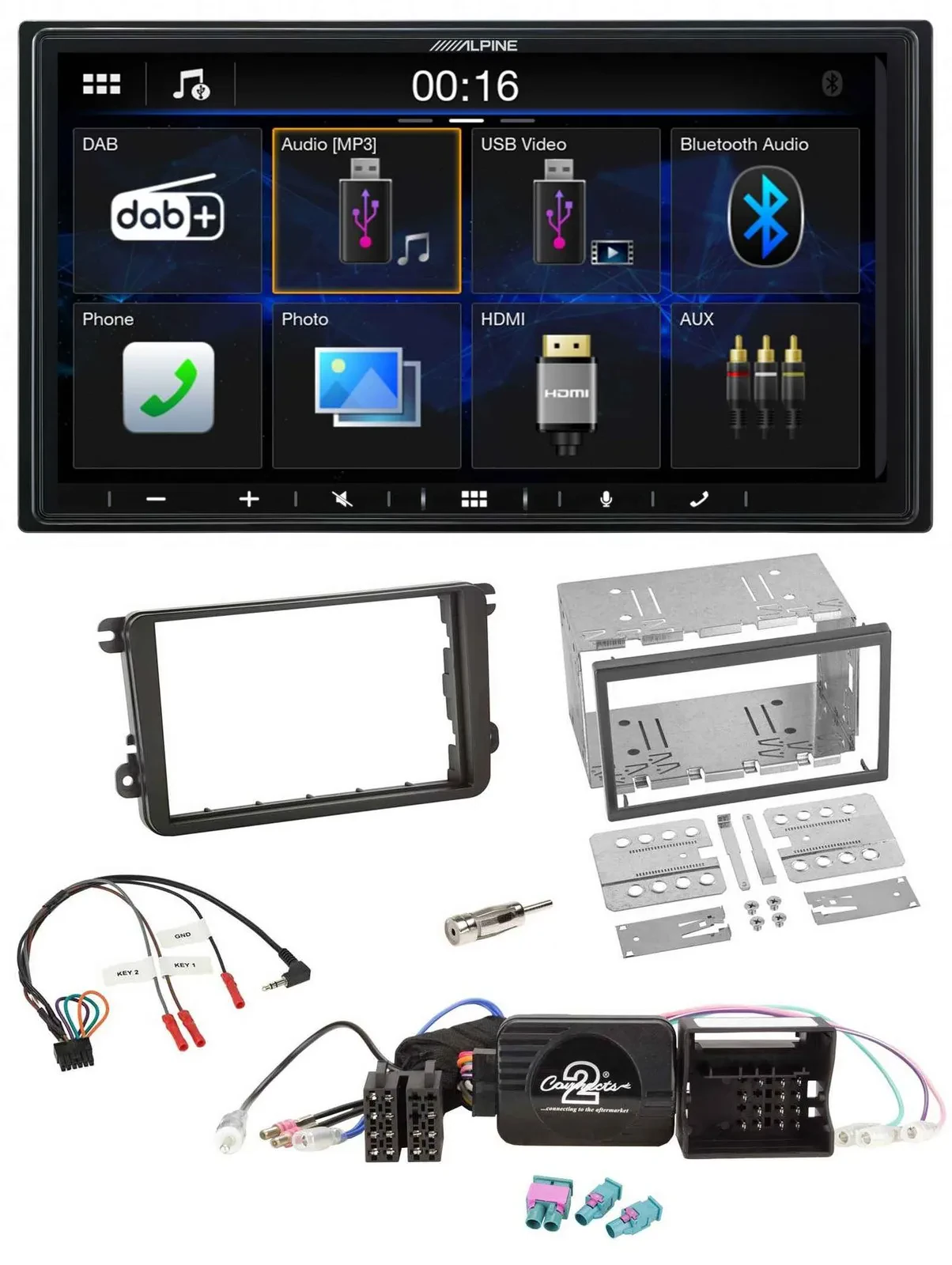 Автомагнитола Alpine 2DIN Bluetooth DAB USB, поддержка управления на руле, для VW Amarok/Beetle/EOS/Caddy