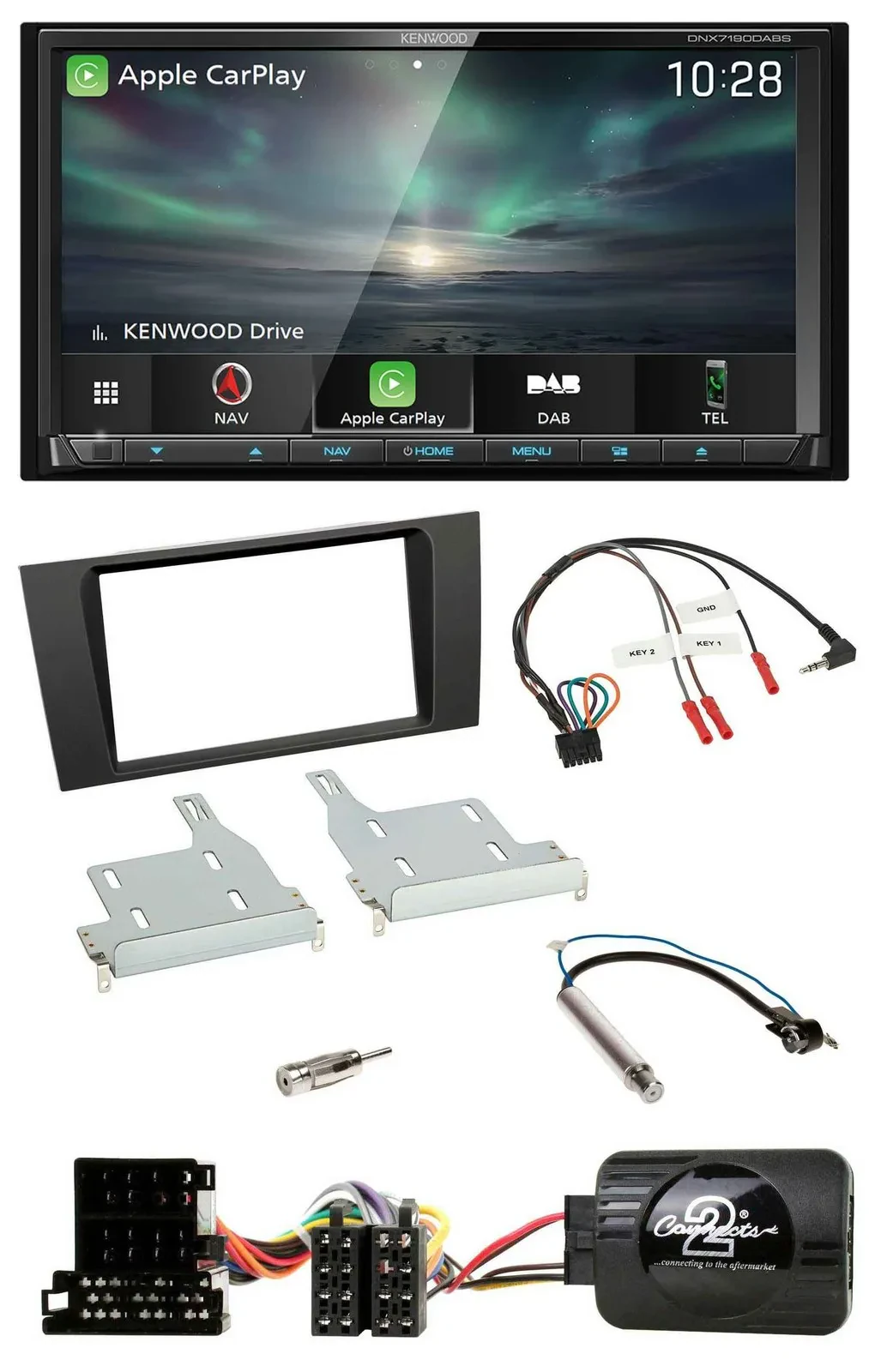Kenwood Bluetooth USB 2DIN Lenkrad TMC DAB Navigation für Audi A4 1999-2001