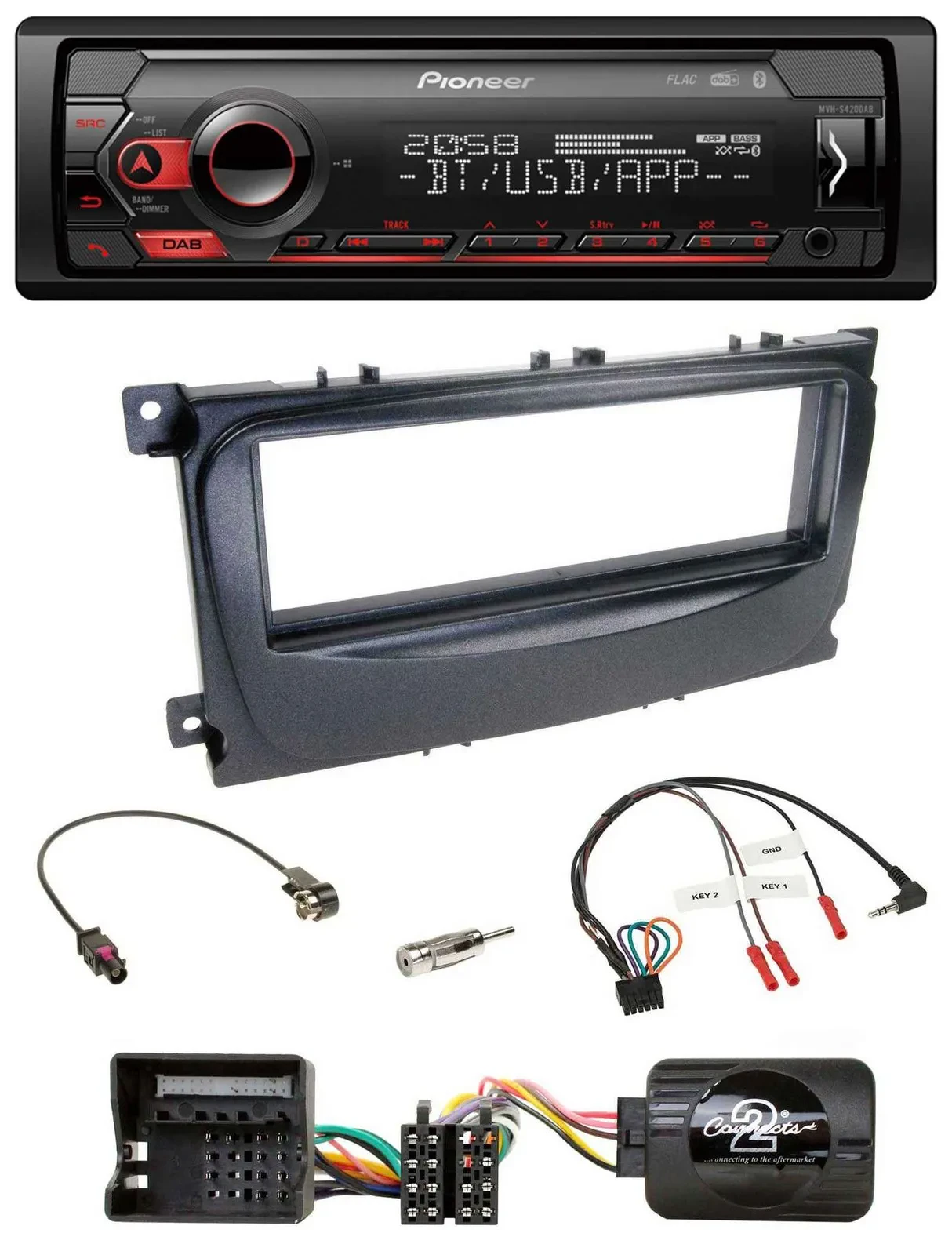Автомагнитола Pioneer USB DAB Bluetooth для Ford S‑Max/Mondeo 2007–2014, совместима с управлением на руле, черная