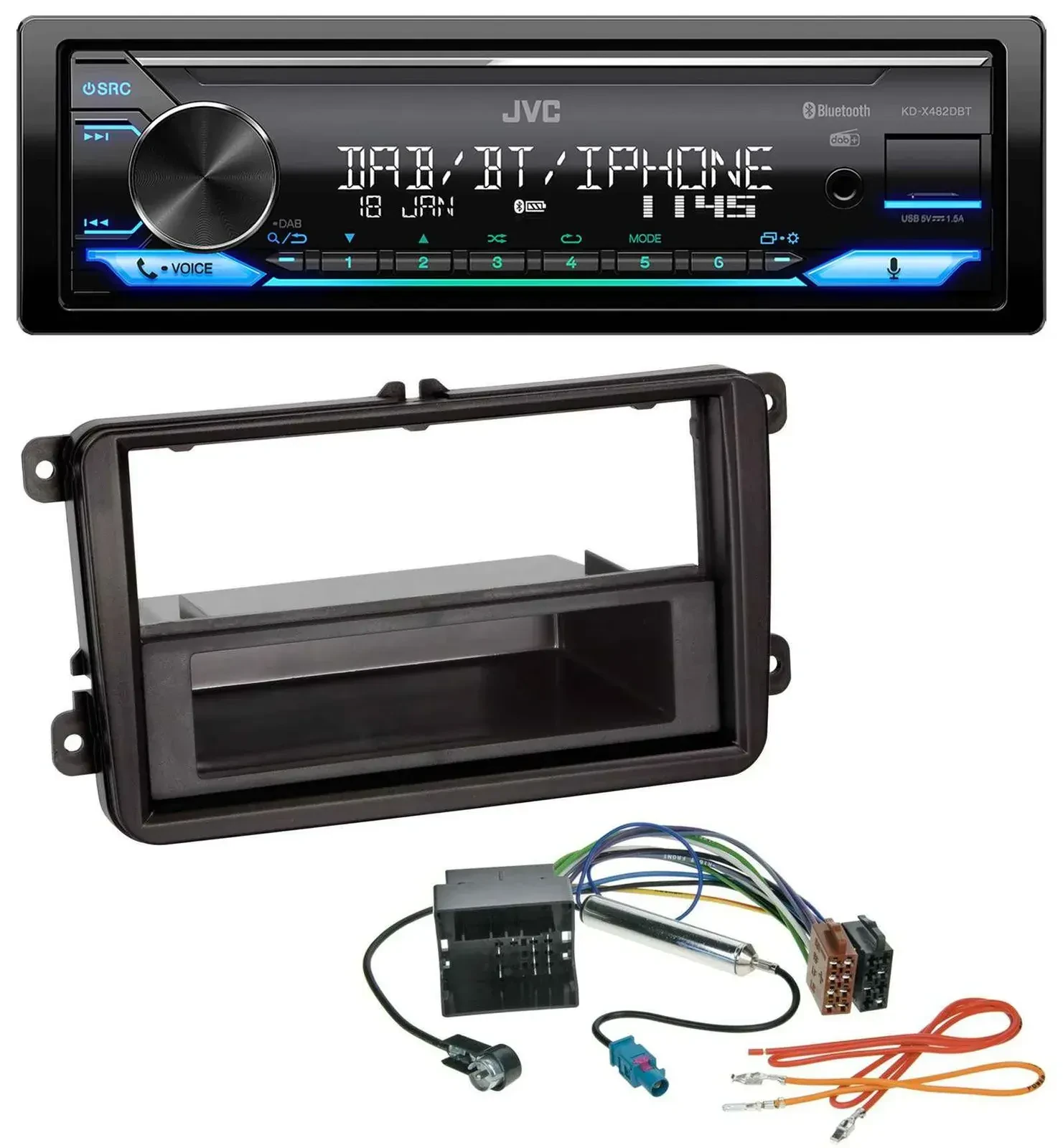 Автомагнитола для Seat Alhambra (с 2010), Leon (2009–2012), Toledo JVC Bluetooth, DAB, USB, MP3