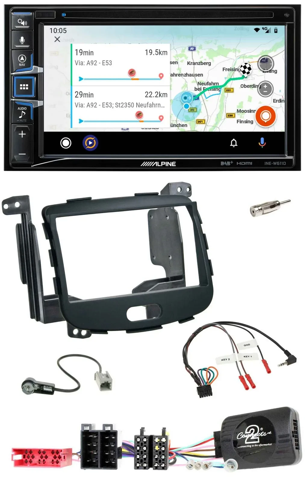 Автомагнитола Alpine 2DIN, Bluetooth, USB, DAB, навигация, TMC для Hyundai i10 (2009–2013)
