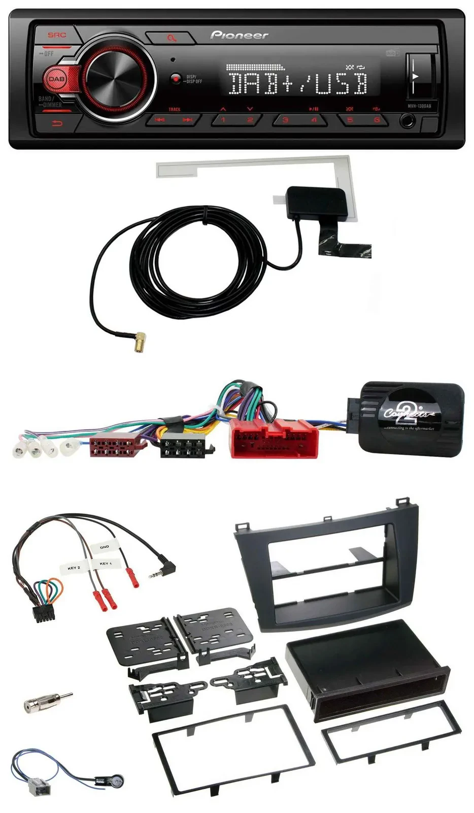 Автомагнитола для Mazda 3 2009–2013 Pioneer 1DIN MP3 DAB USB, поддержка кнопок на руле, CAN-Bus