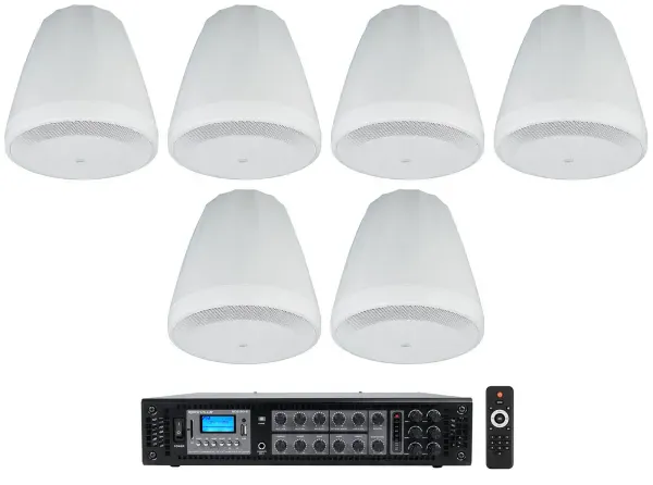 (6) JBL Control 64P/T 4" 30w Commercial 70v Hanging Pendant Speakers+Amplifier