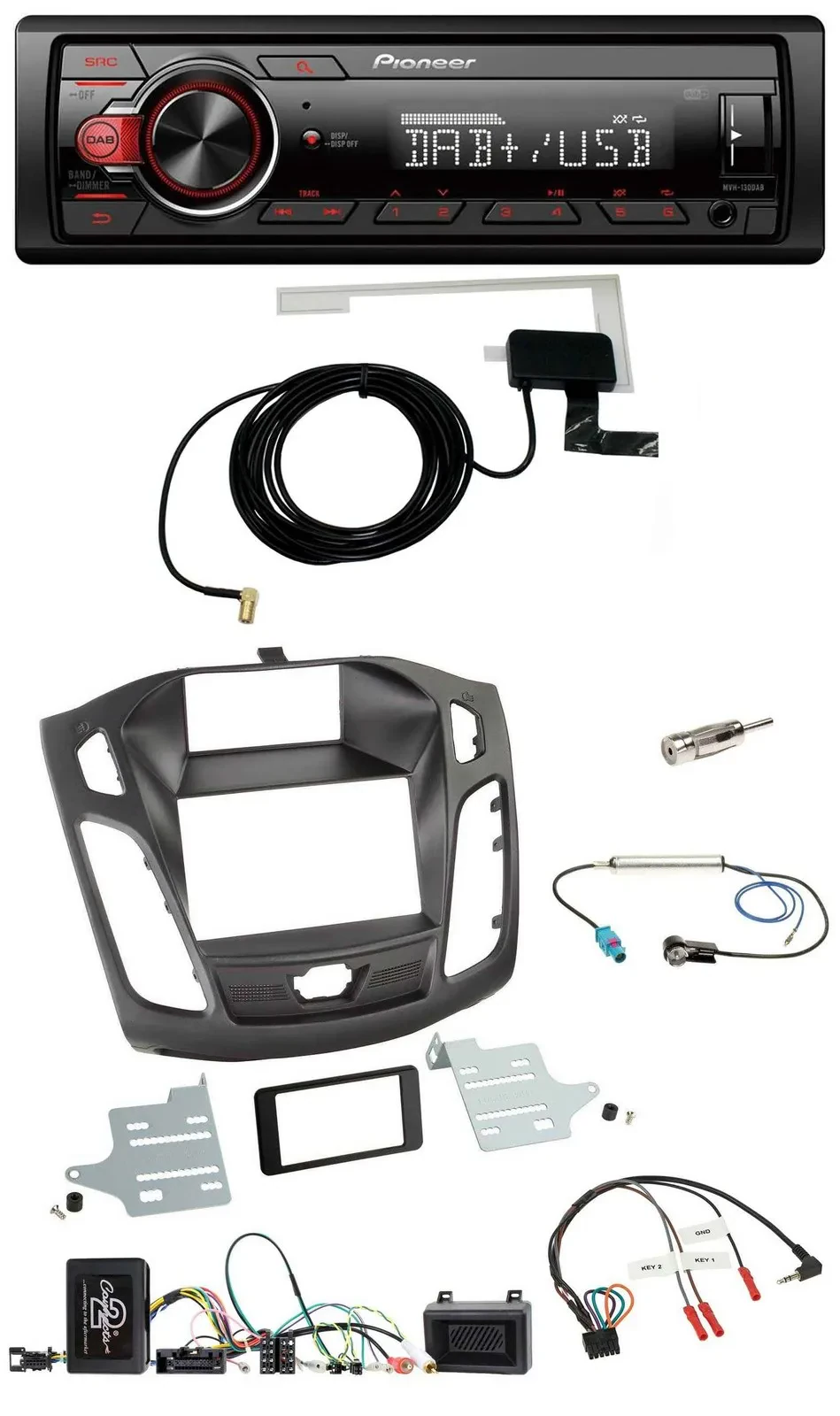 Автомагнитола для Ford Focus DYB (2011–2014) Pioneer 1DIN, MP3, DAB, USB, поддержка управления с руля