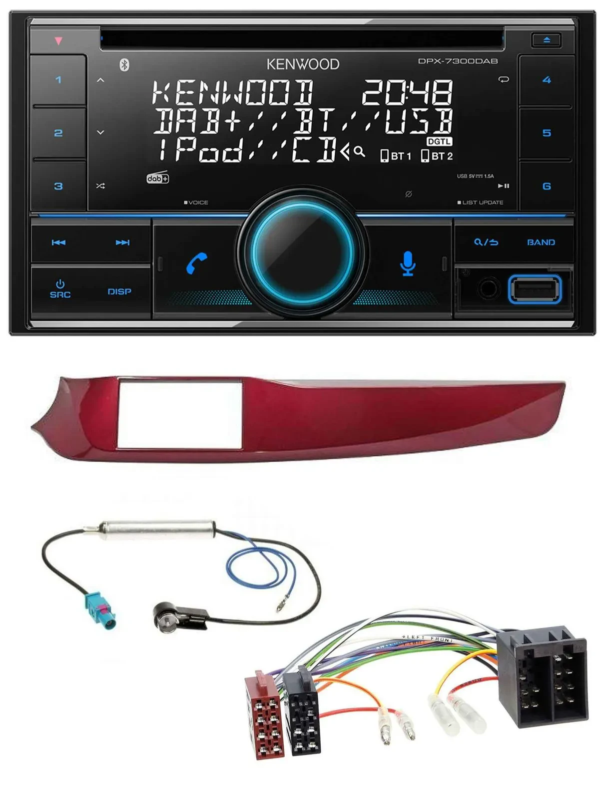 Автомагнитола для Alfa Romeo Giulietta (2010–2013) Kenwood 2-DIN CD, DAB, USB, MP3, Bluetooth, цвет красный глянцевый
