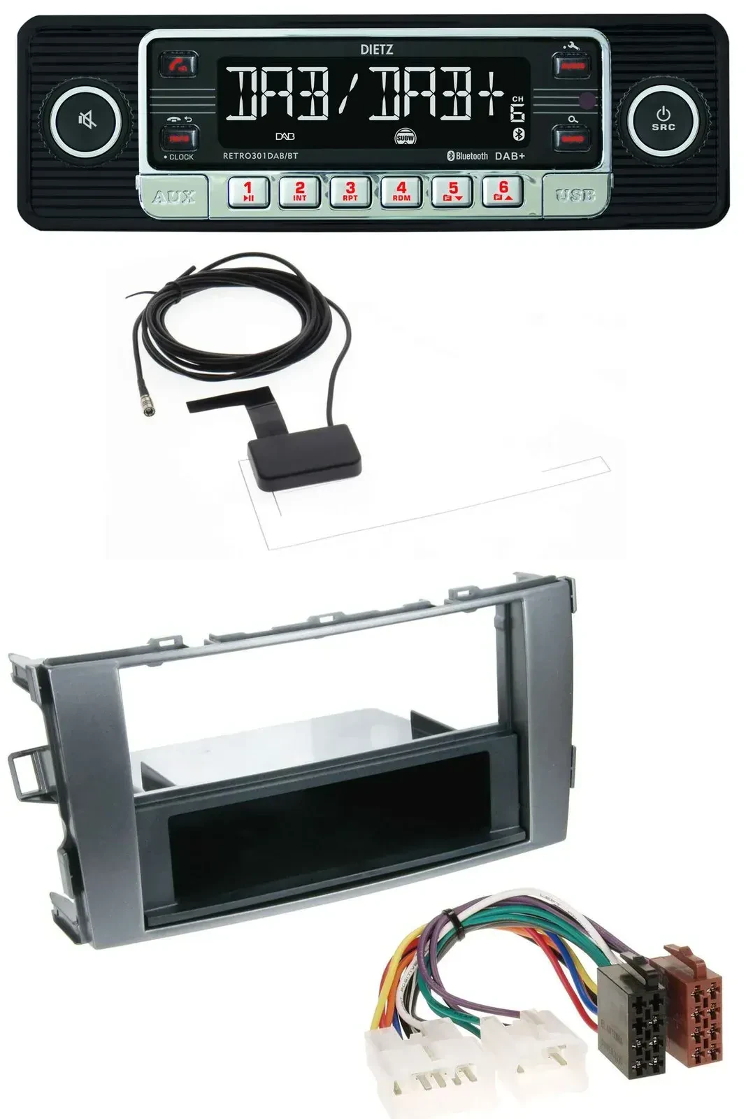 Dietz DAB Bluetooth USB MP3 Autoradio für Toyota Auris 07-12 anthrazit-grau